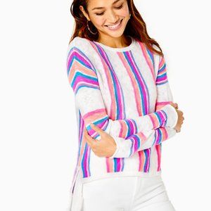 Lilly Pulitzer Rozalia Sweater White Striped Tassel L